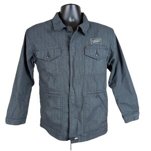 Vans Boys XL Canvas Jacket Lined Full Zip Charcoal Gray Pockets Adjustable EUC